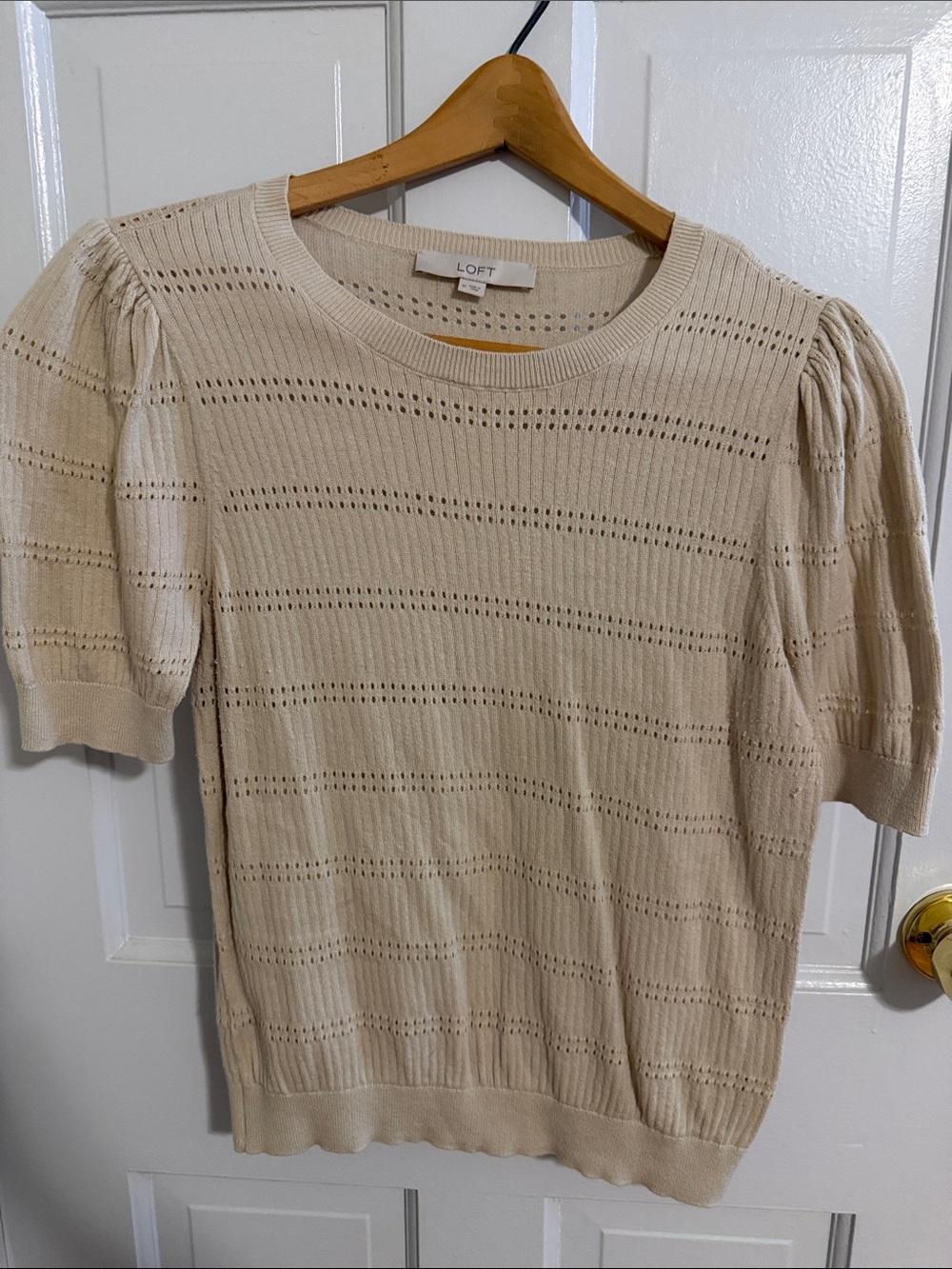 LOFT Cream Eyelet-Knit Short Sleeve Top